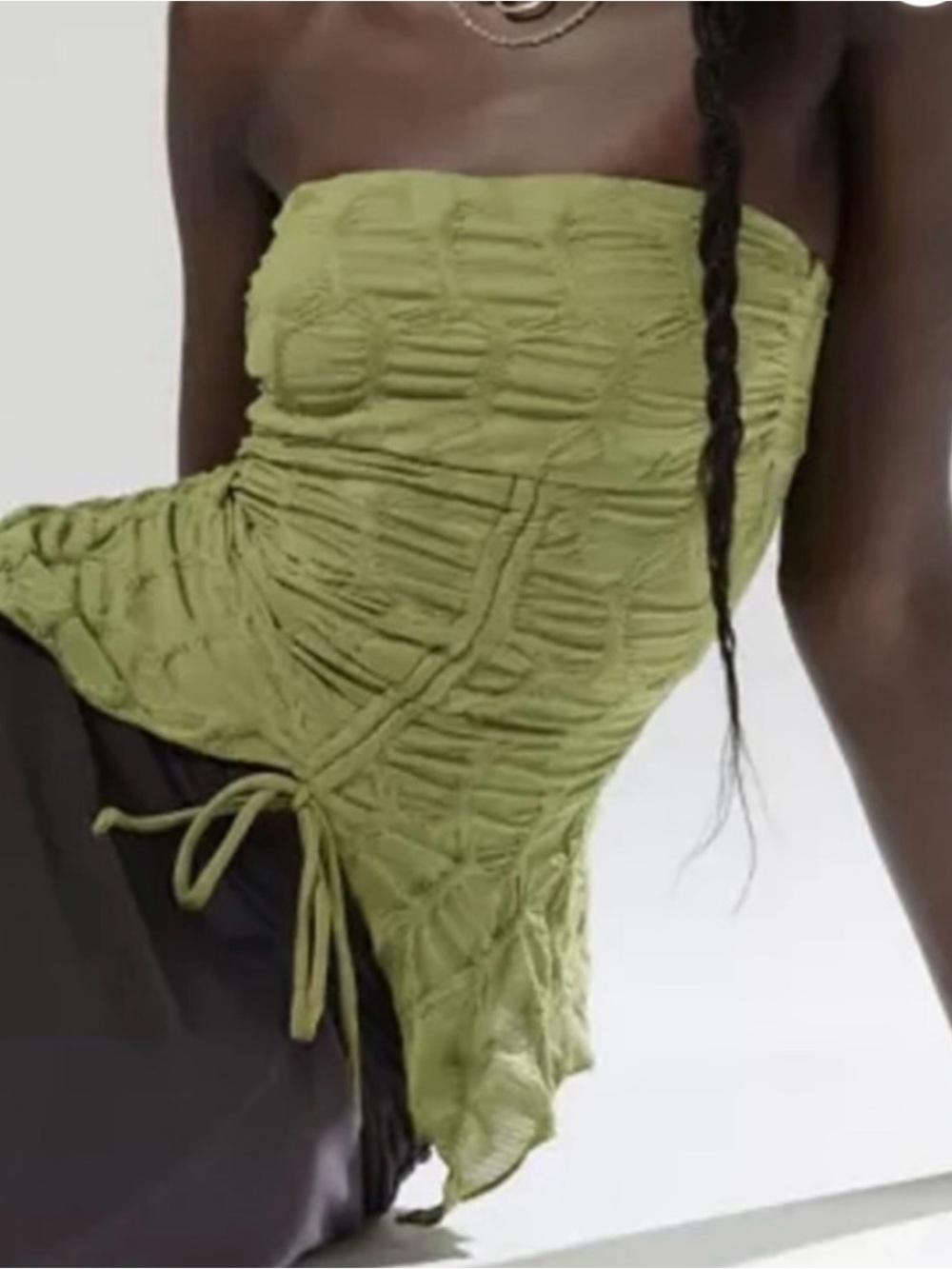 Urban Outfitters Olive Green Textured Strapless Ruched Top